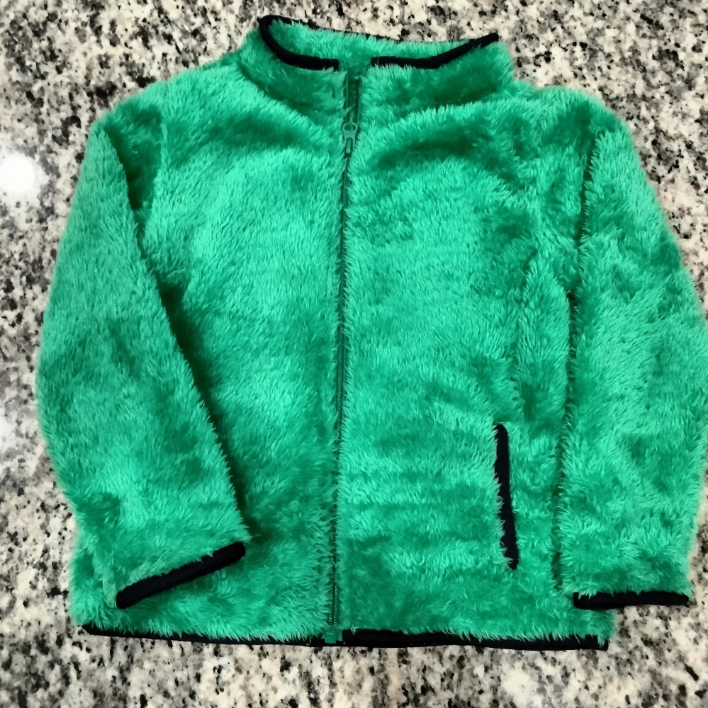 LIGHTNING BUG toddler 4T plush fuzzy zip up sweater jacket green blue